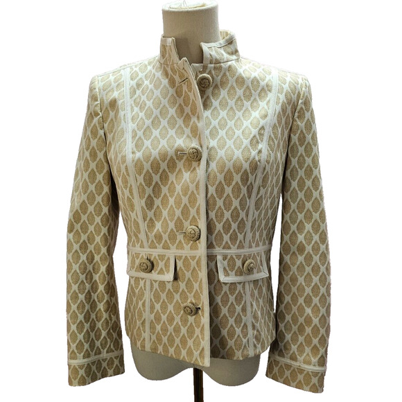 Vintage Talbots Petite Stretch Jacquard Mandarin Jacket Exquisite Design sz 8 P - Picture 1 of 6